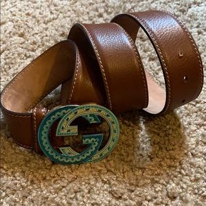 Gucci tan and turquoise leather belt